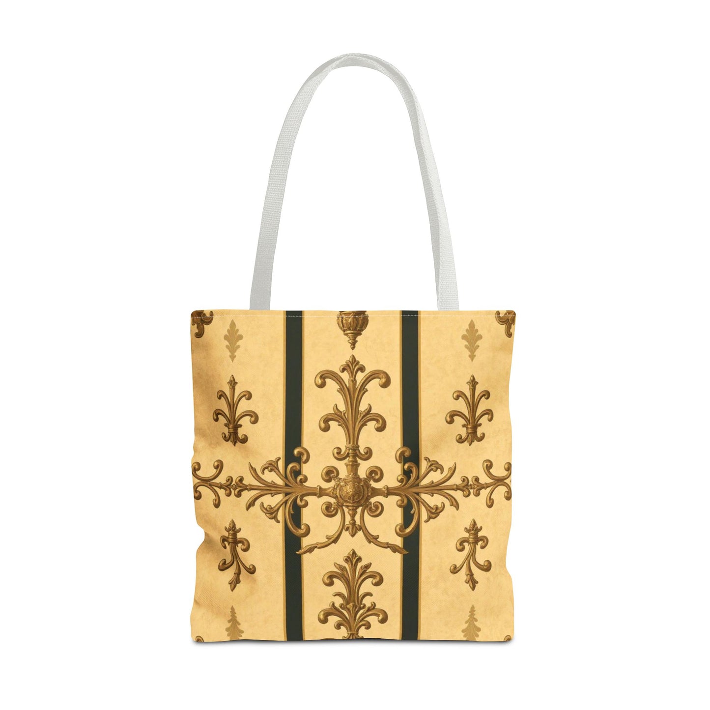 Elegant Baroque Pattern Tote Bag | Stylish Eco-friendly Shopping Bag, Beach Tote, Gift Bag, Daily Use - Matte Yellow Striped Antique Rococo