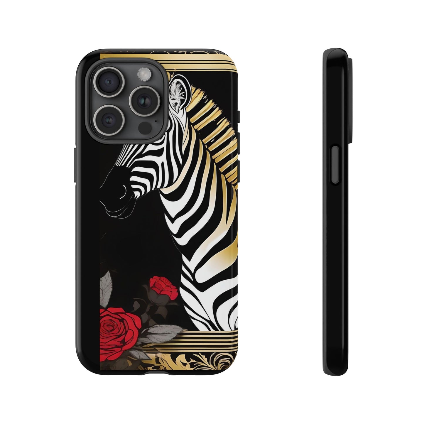 Phone Case - Elegant Zebra & Roses Design