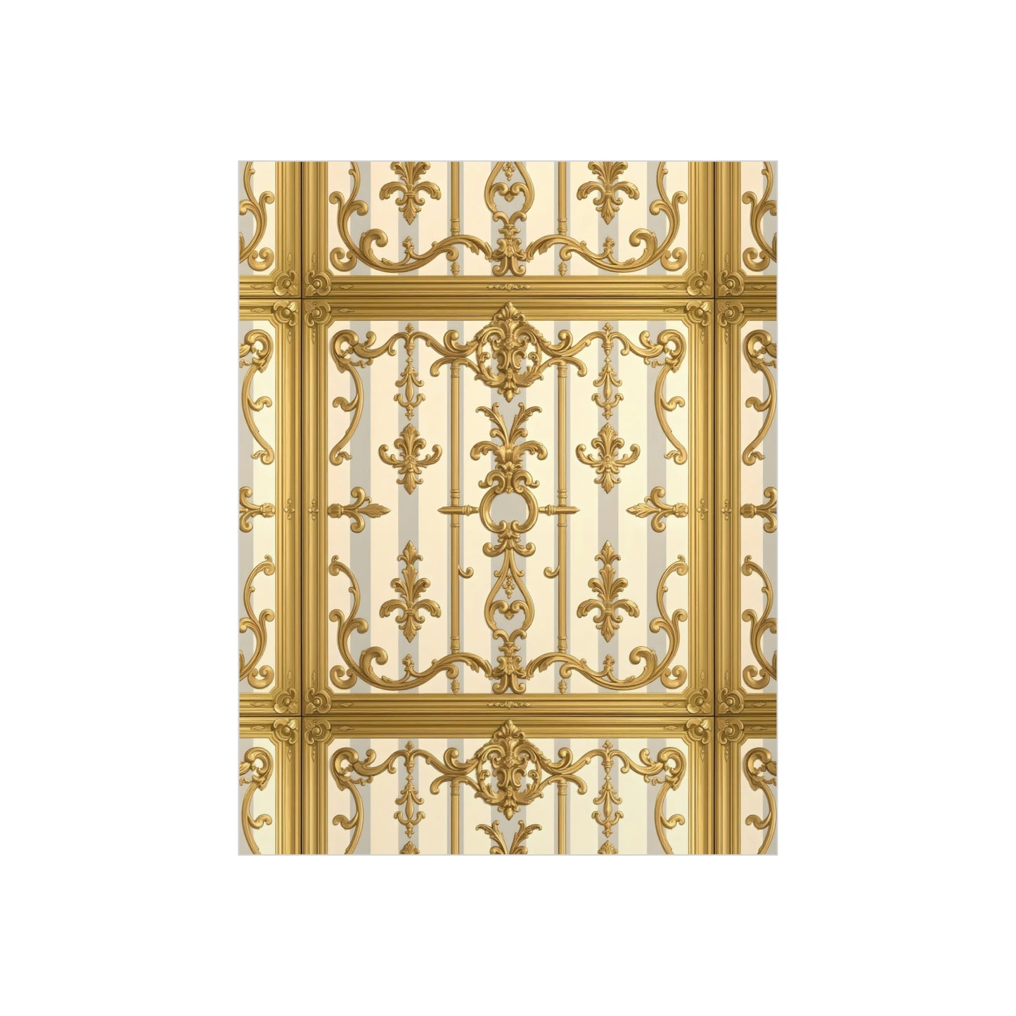 Elegant Ornate Foam Board Art - Luxury Wall Décor, Home Decoration, Versatile Display Board - Matte Gray & Cream Striped Gold Baroque
