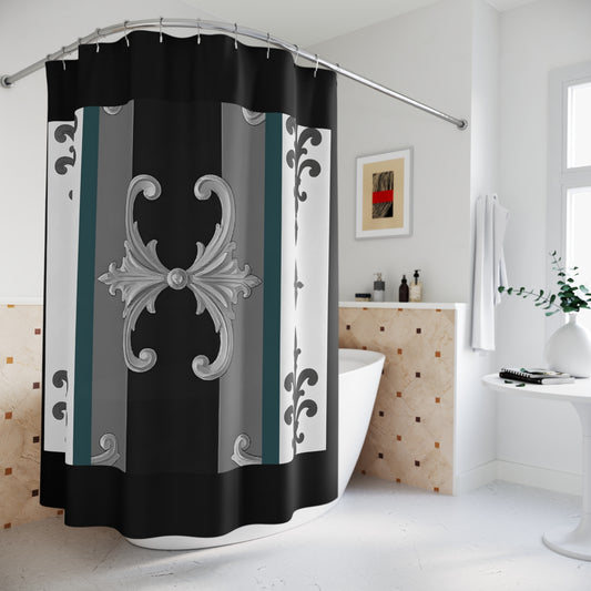 Elegant Vintage Floral Shower Curtain - Luxurious Home Décor for Classy Bathrooms - Striped Minimal Damask