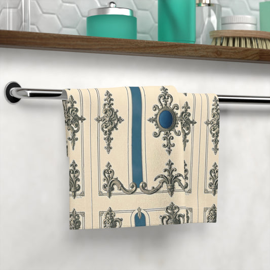 Elegant Decorative Face Towel - Luxury Home Accessory - Alabaster & Ocean Blue Baroque