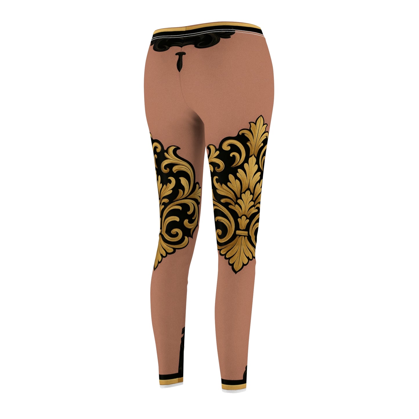 Mauve & Black-Gold Baroque Leggings — Gold Ornate Pattern Women's Leggings