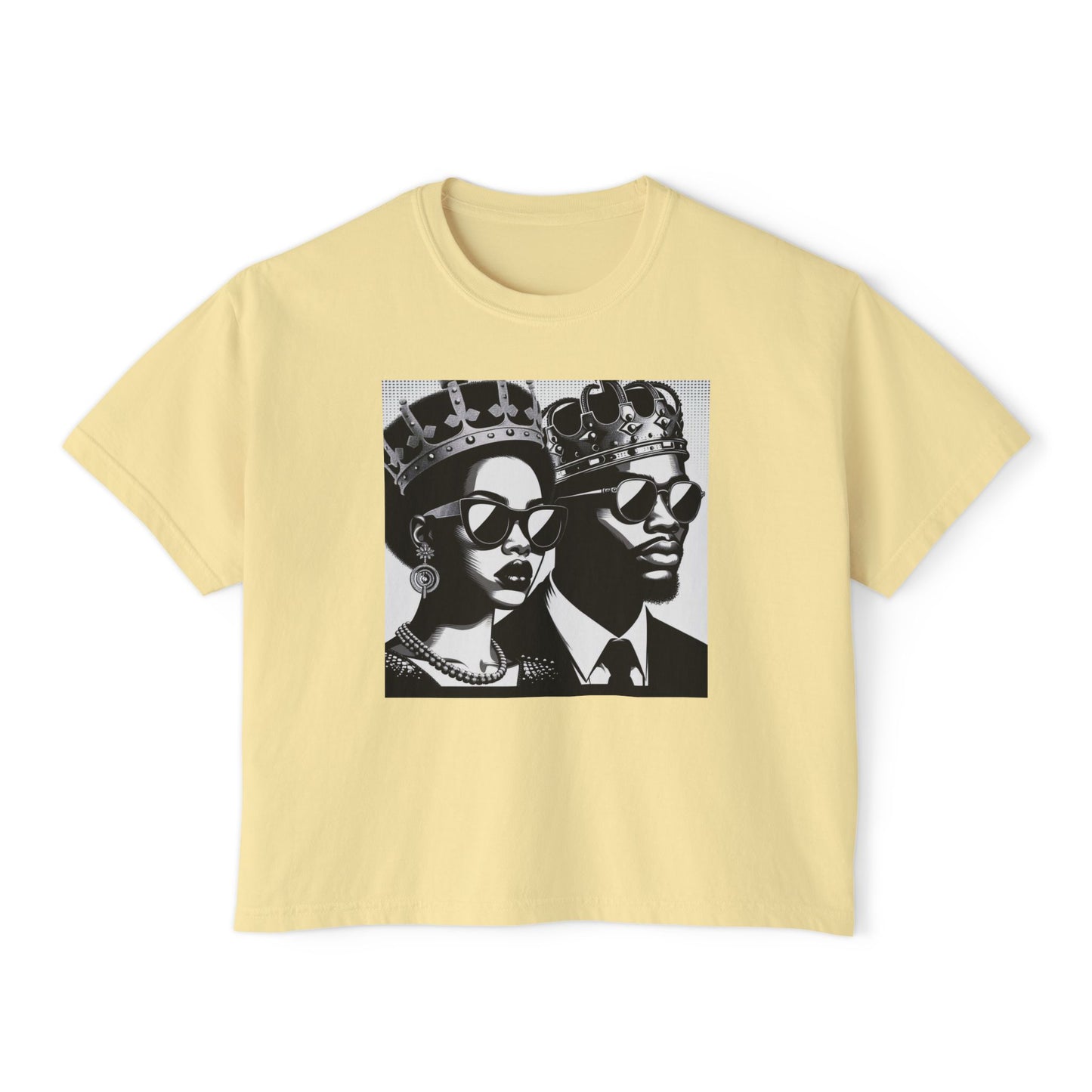 Royalty Inspired Women's Boxy Tee, Casual Chic Shirt, Black Couple Graphic Tee, Perfect Gift for Her, Streetwear Fashion