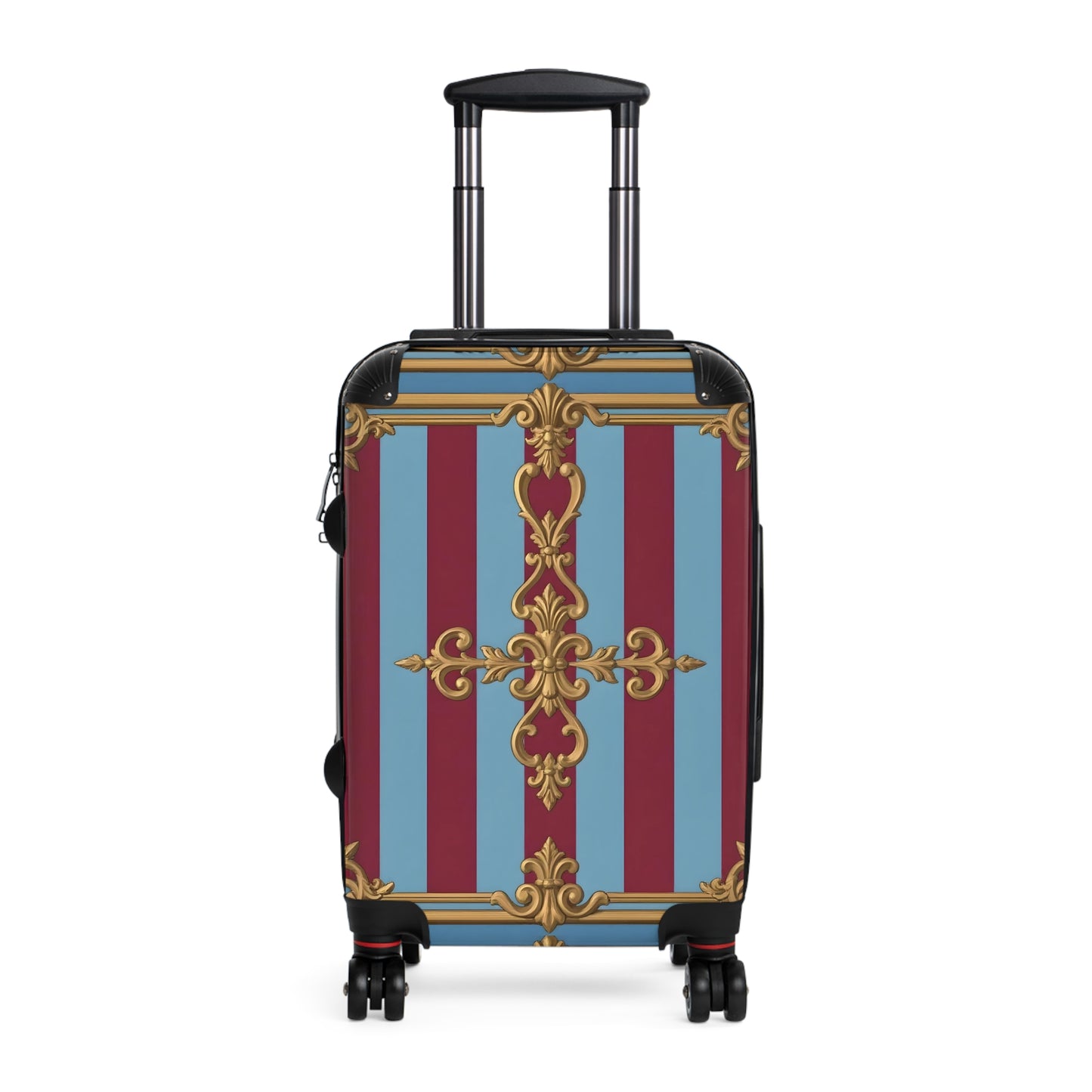 Elegant Vintage-Inspired Suitcase, Travel Luggage, Stylish Holiday Gift, Unique Baggage for Adventurers - Sky Blue & Maroon Striped Baroque