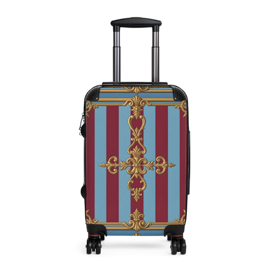 Elegant Vintage-Inspired Suitcase, Travel Luggage, Stylish Holiday Gift, Unique Baggage for Adventurers - Sky Blue & Maroon Striped Baroque