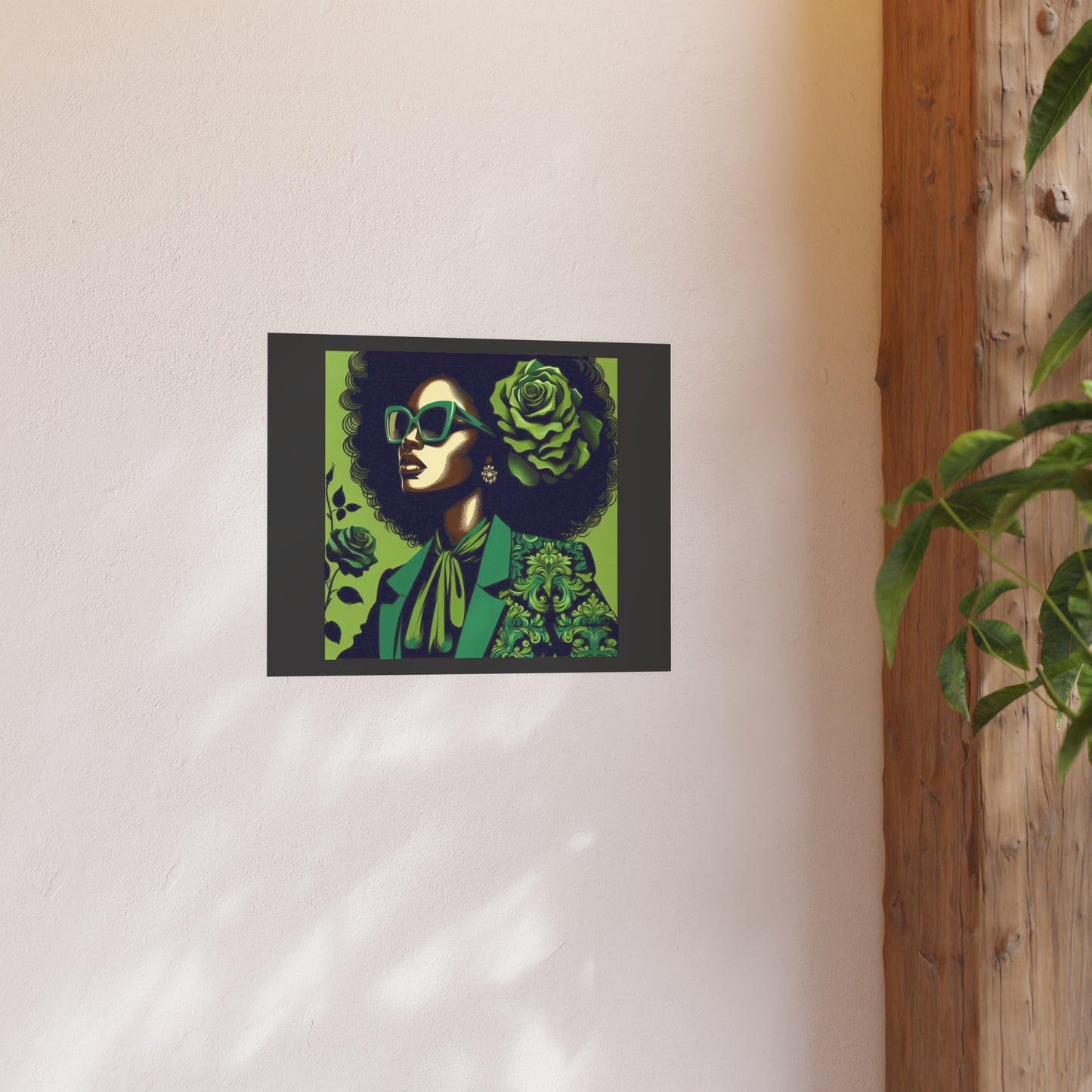 Chic Afrocentric Art Poster, Vibrant Wall Décor, Stylish Home Decoration, Damask Chic Art Print - Lady In Green Damask