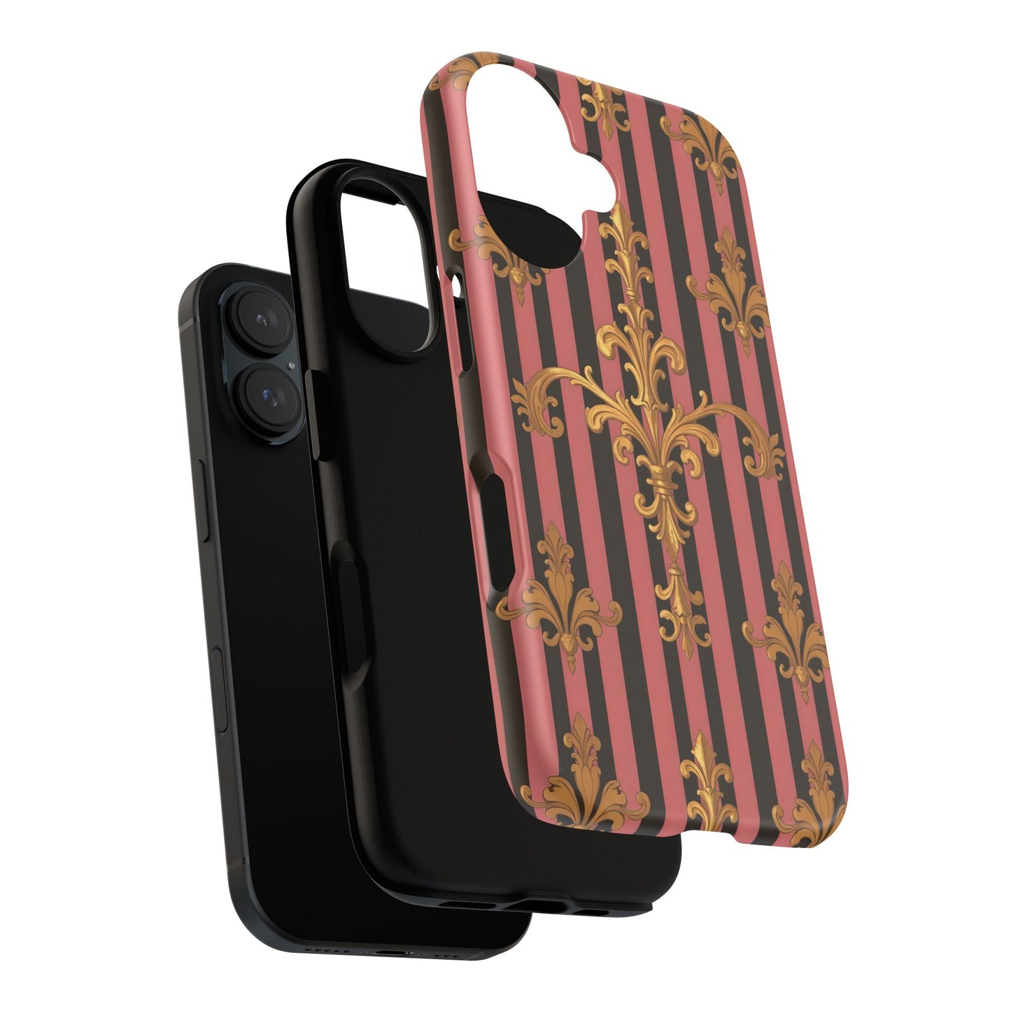 Elegant Floral Motif Phone Case - Tough Cases with Vintage Design - Mauve Striped Gold Damask