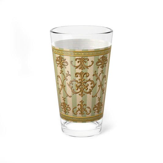 Elegant Vintage Mixing Glass, 16oz Cocktail Mixer, Barware Glass, Decorative Drinkware, Home Bar Gift - Mint Green & Beige Striped Gold Baroque