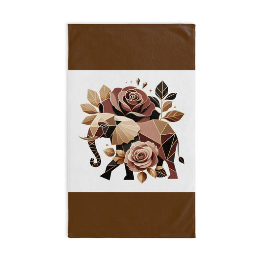 Hand Towel - Elegant Floral Roses & Elephant Design - Brown & Gold Home Decor & Gifts