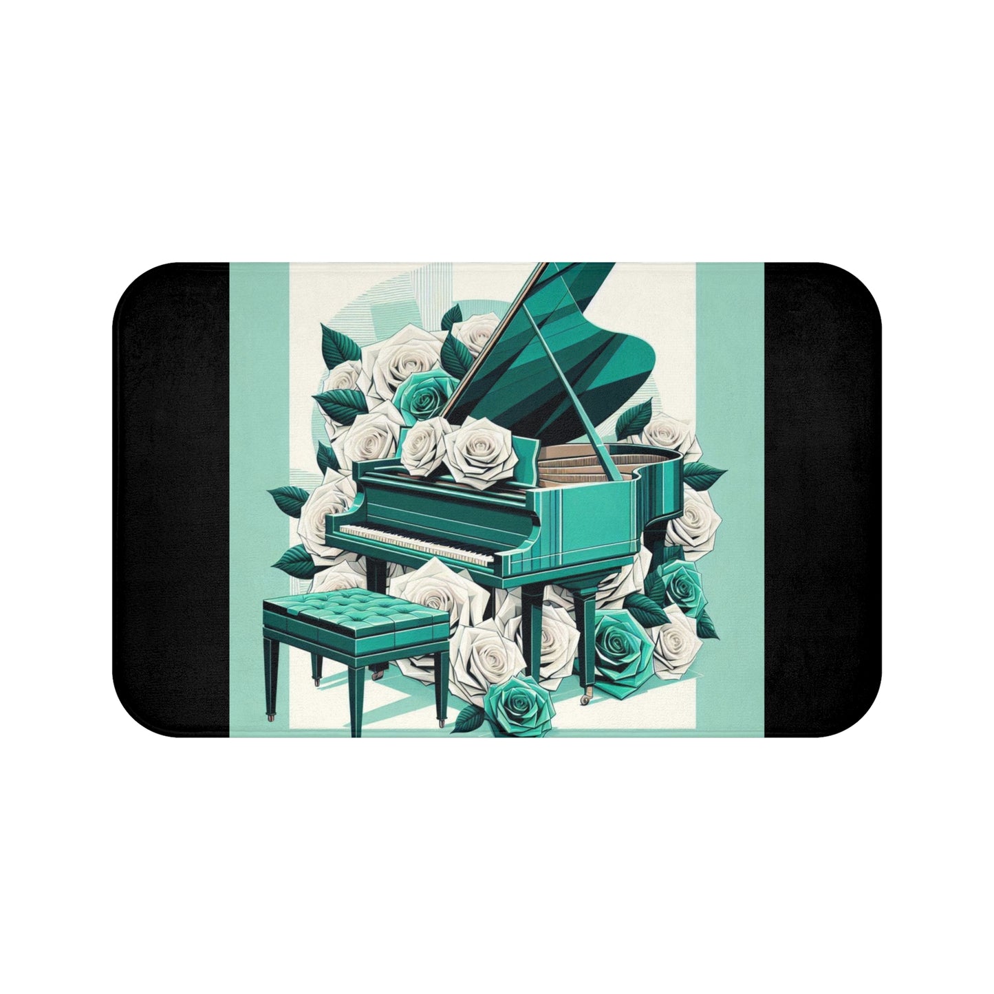 Elegant Aqua Piano & Roses Bath Mat - Music Lover Decor