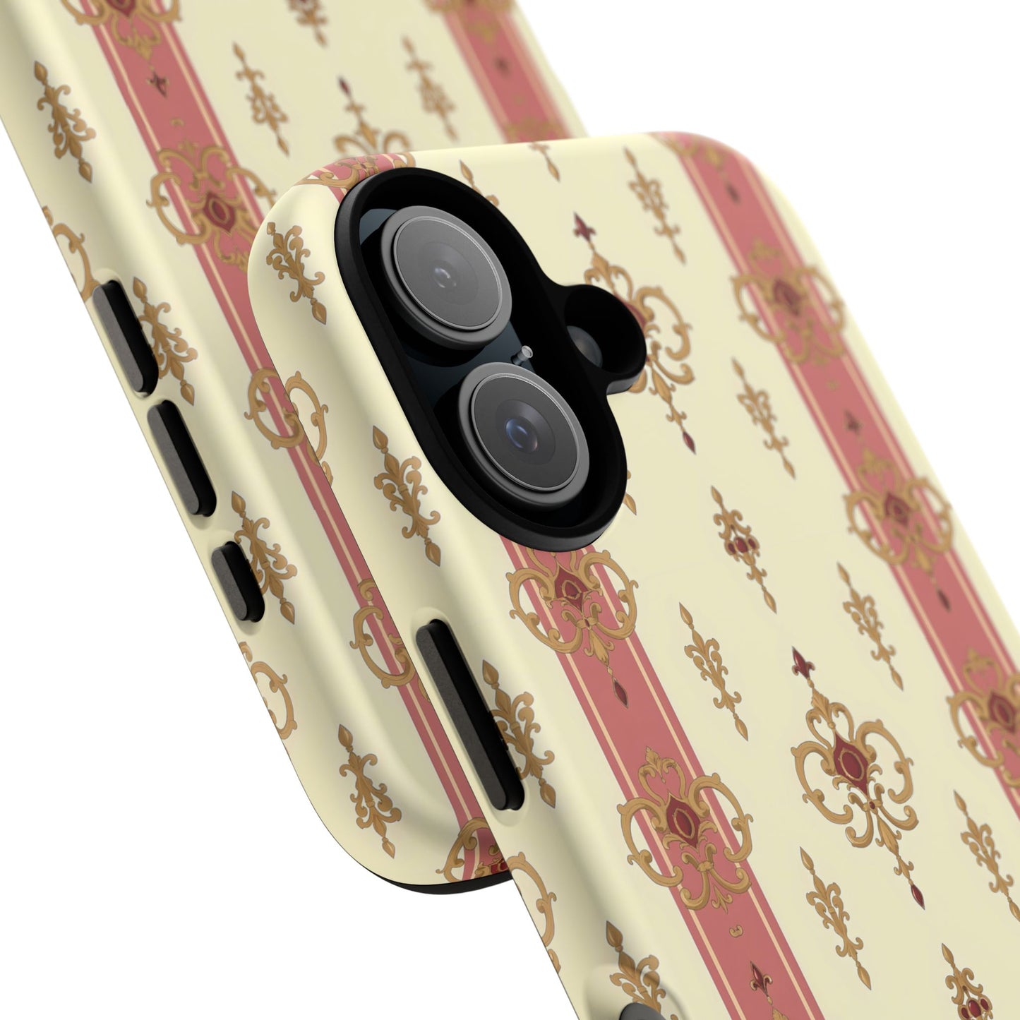Elegant Floral Motif Phone Case - Tough Cases with Vintage Design - Mauve Striped Gold Damask
