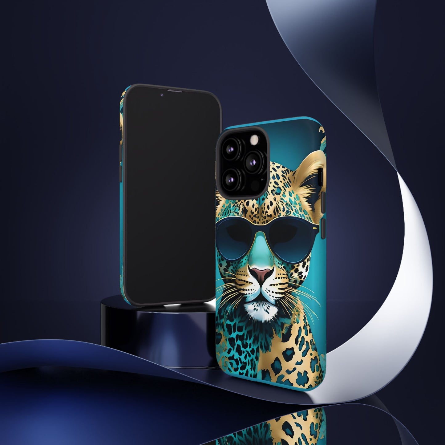 Phone Case - Aqua & Gold Leopard In Sunglasses Design