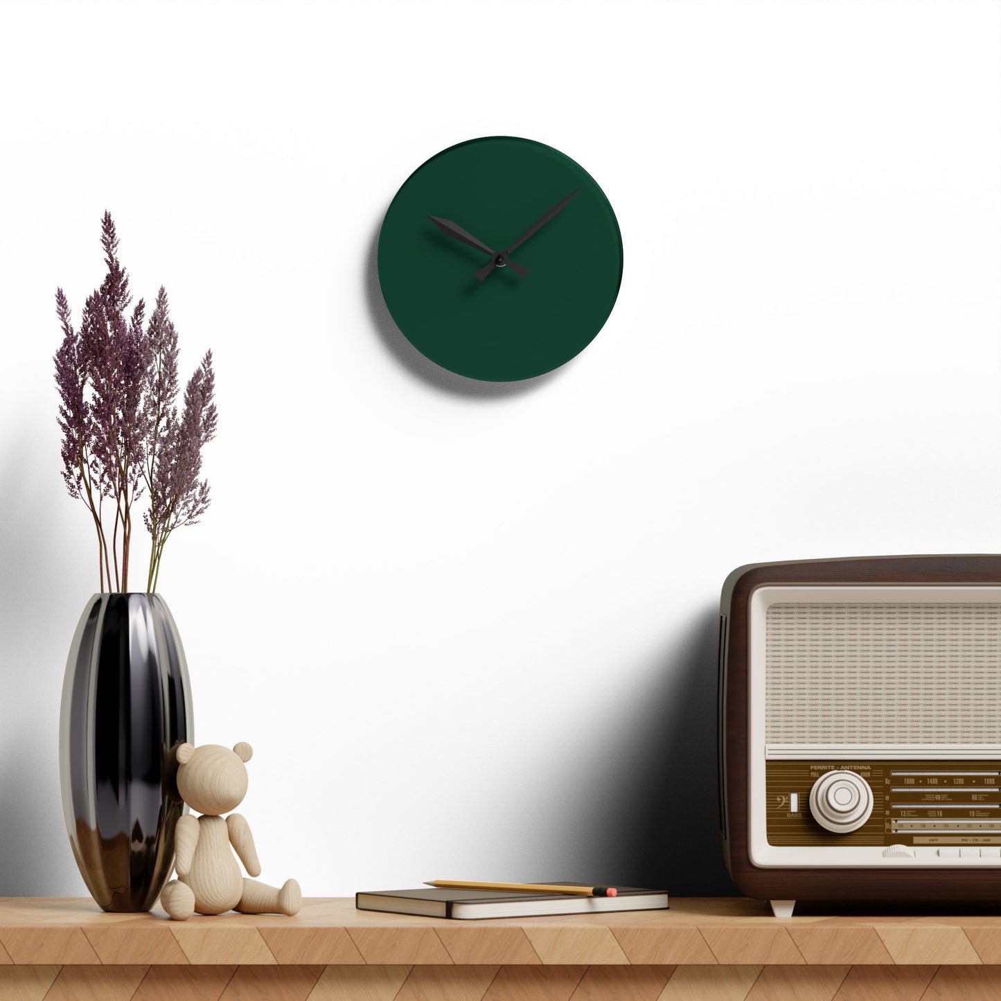 Modern Midnight Green Minimalist Acrylic Wall Clock, Home Decor, Stylish Timepiece, Gift for Housewarming, Office or Living Room, Green Accent