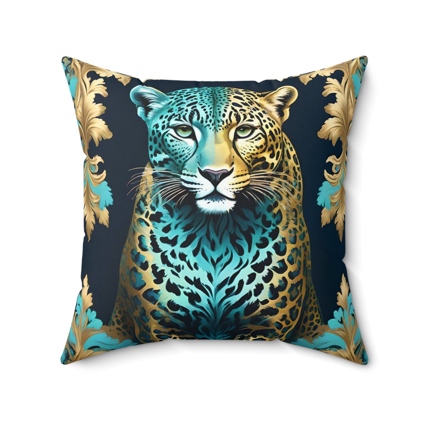 Luxurious Leopard Print Square Pillow - Decorative Home Accent - Turquoise Leopard