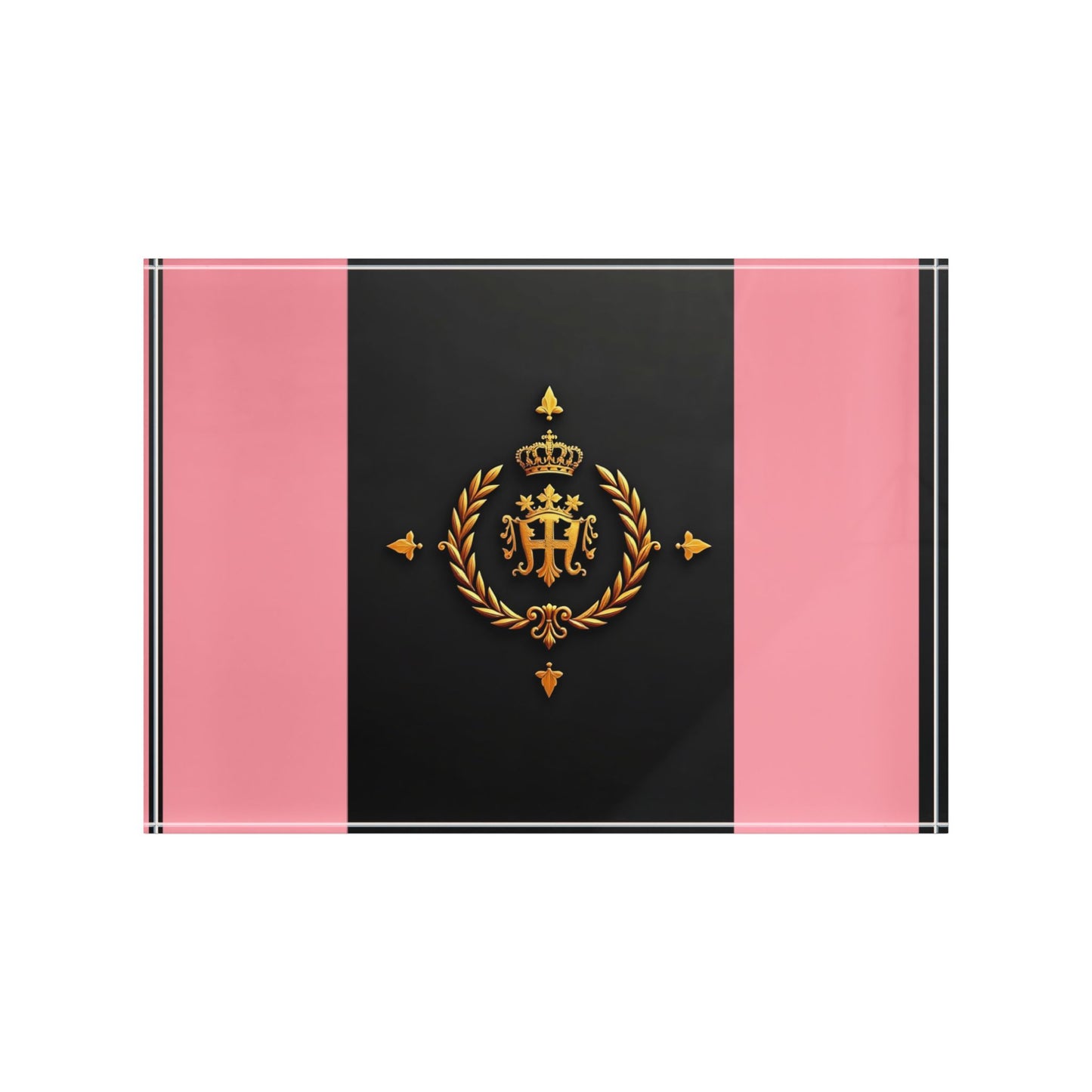 Elegant Photo Block Display | Personalized Home Decor, Unique Gift, Office Desk Decor, Wedding Keepsake, Modern Wall Art - Pink Striped Gold Crest