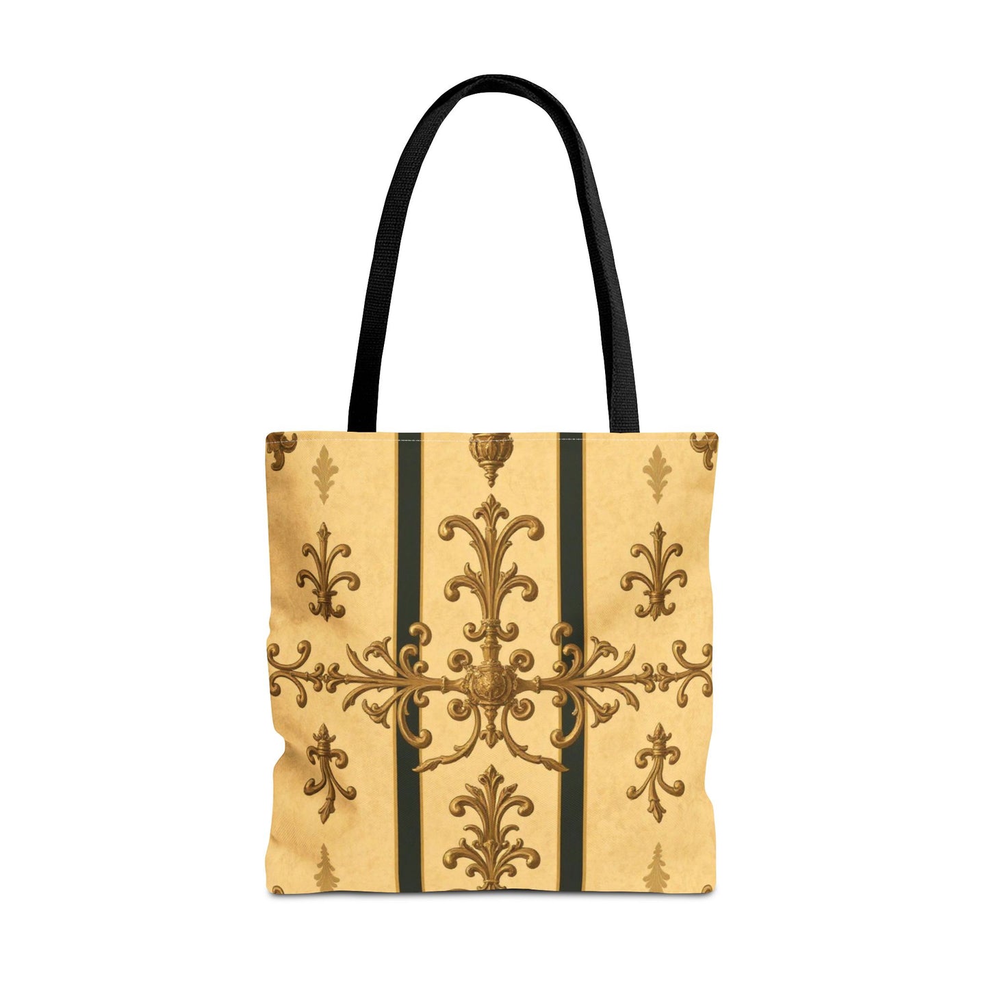 Elegant Baroque Pattern Tote Bag | Stylish Eco-friendly Shopping Bag, Beach Tote, Gift Bag, Daily Use - Matte Yellow Striped Antique Rococo