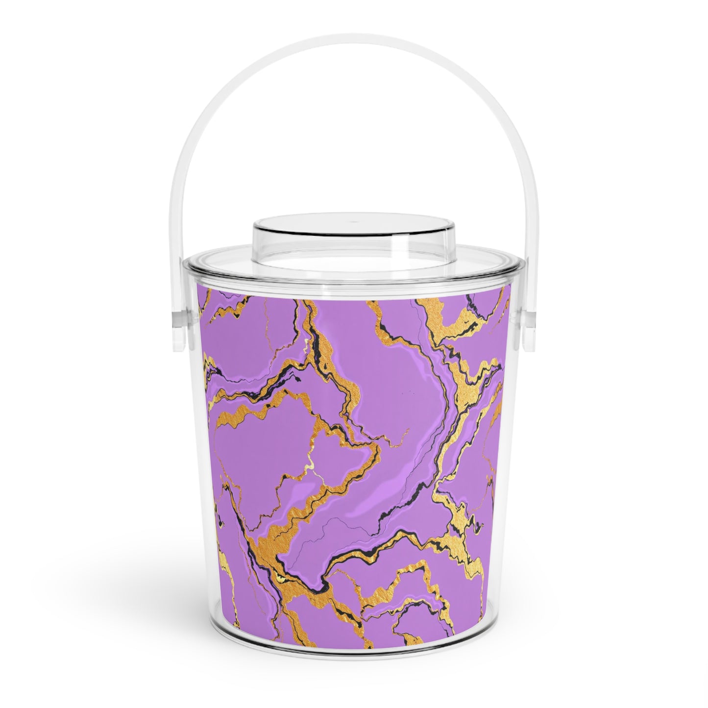 Elegant Lavender Marble Ice Bucket with Tongs, Stylish Drink Cooler, Barware for Parties, Home Decor, Perfect Gift for Entertaining