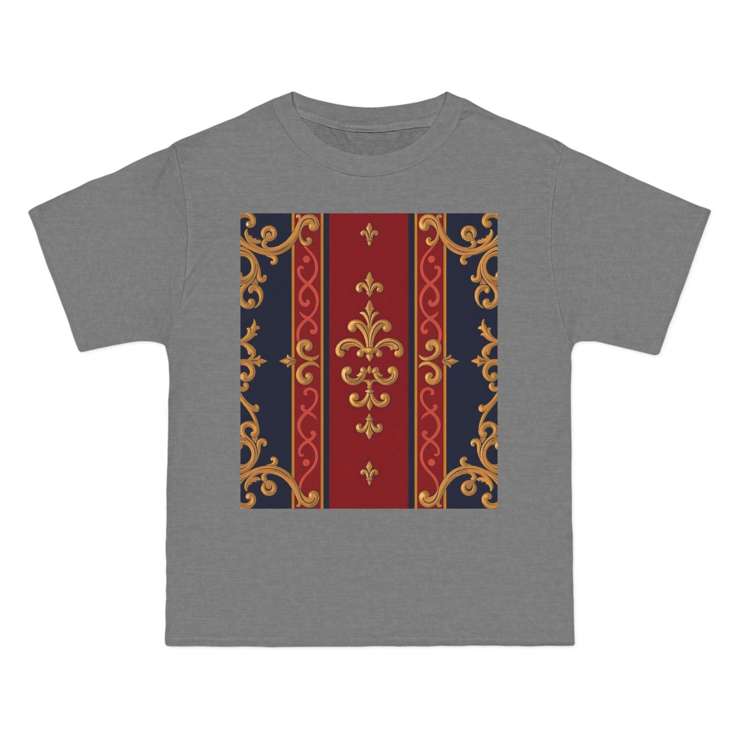 Elegant Baroque T-Shirt for Fashion Lovers, Casual Wear, Gift for Her, Unique Tee for Art Enthusiasts - Midnight Blue & Dusk Red Gold Baroque