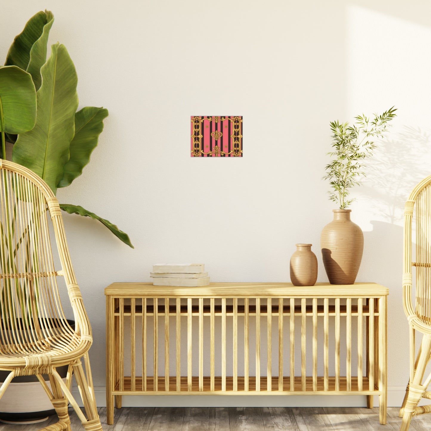 Elegant Decorative Foam Board - Chic Wall Decor, Glam Home Art, Stylish Backdrop, Gift for Her - Pink & Black Striped Gold Baroque