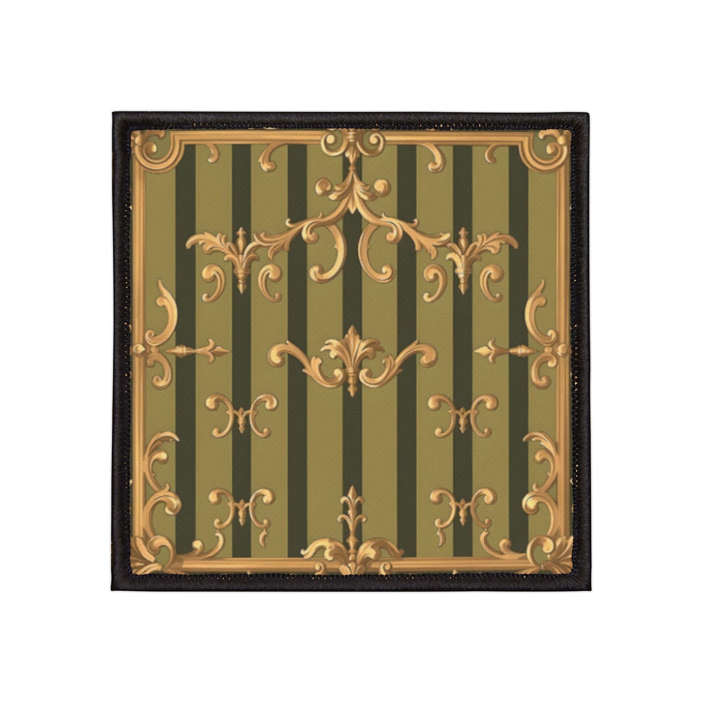 Vintage-Inspired Iron-On Patch for Jackets, Bags, and Crafts | Stylish Embellishments for DIY Projects - Olive Green Striped Rococo