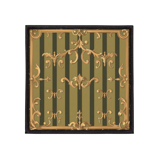Vintage-Inspired Iron-On Patch for Jackets, Bags, and Crafts | Stylish Embellishments for DIY Projects - Olive Green Striped Rococo
