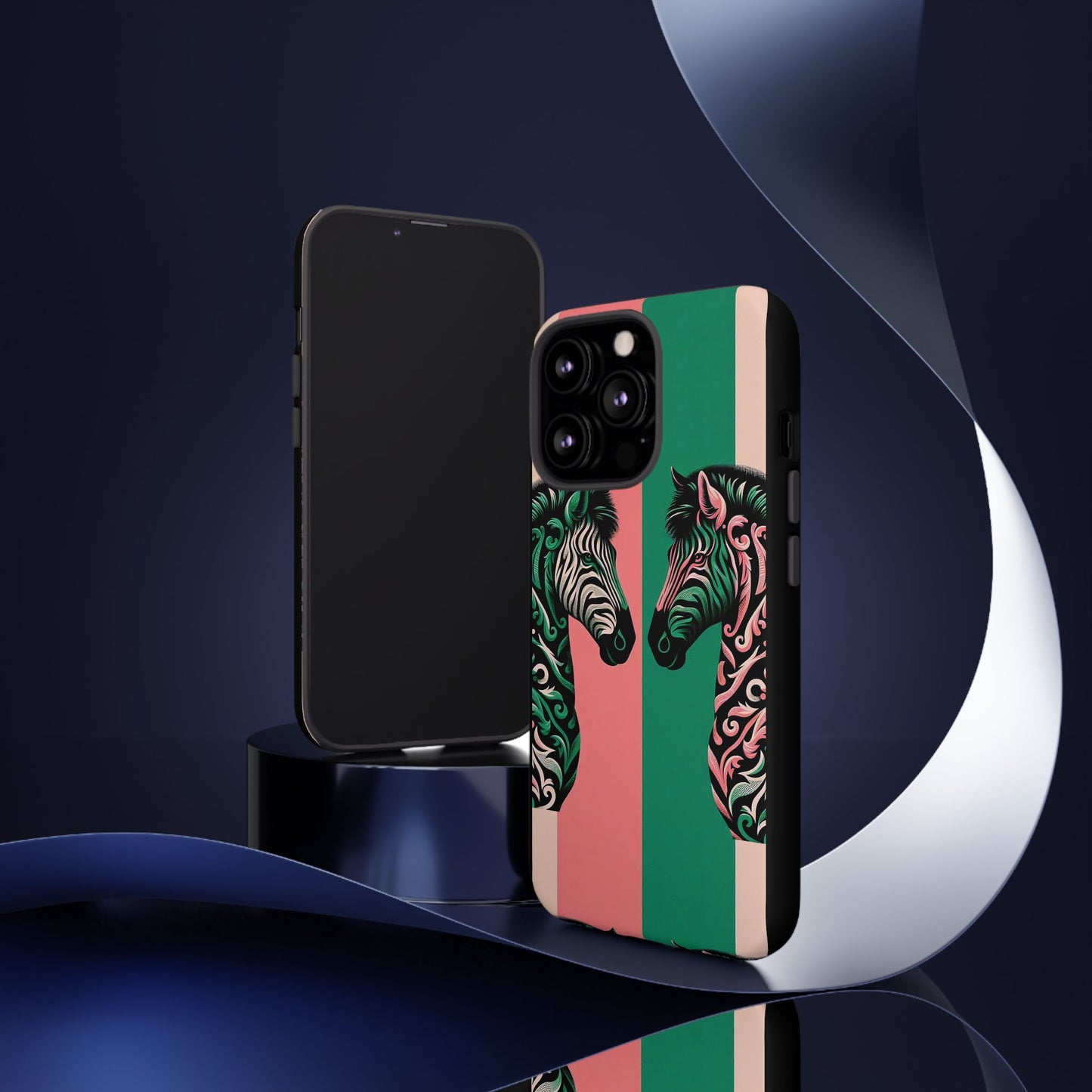 Phone Case - Elegant Pink & Green Zebra Damask Design