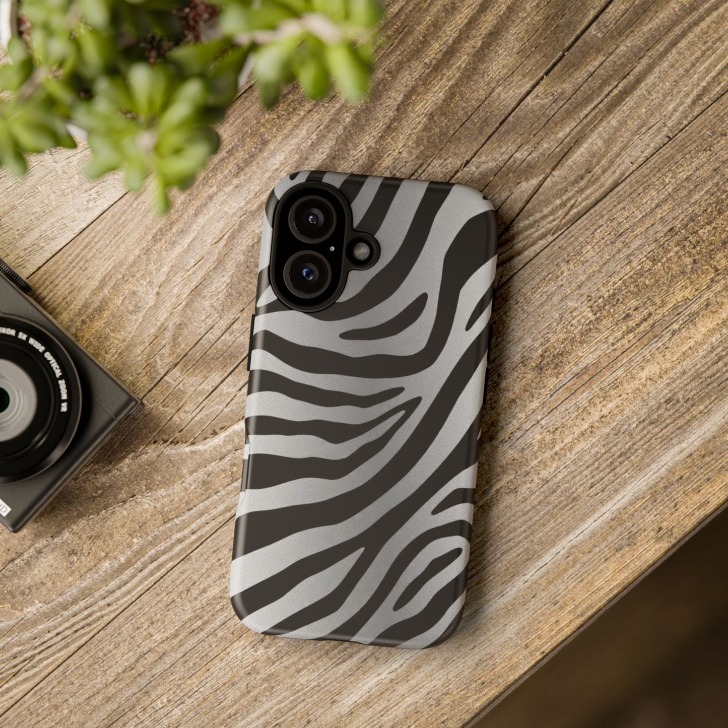 Zebra Print Tough Phone Case - Silver
