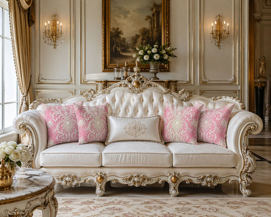 Pink Rococo Faux Suede Pillow — Elegant Rococo Square Throw Cushion