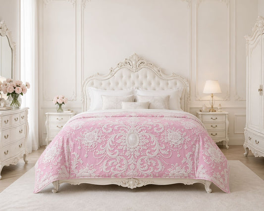 Victorian Pink Pearl Rococo Comforter — Elegant Romantic Bedding