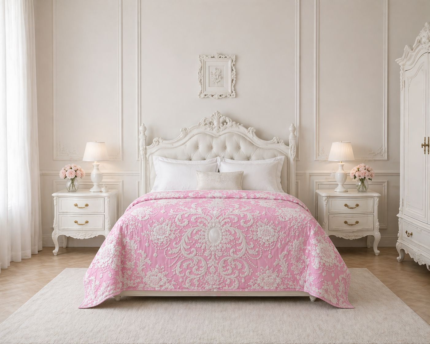 Victorian Pink Pearl Rococo Comforter — Elegant Romantic Bedding