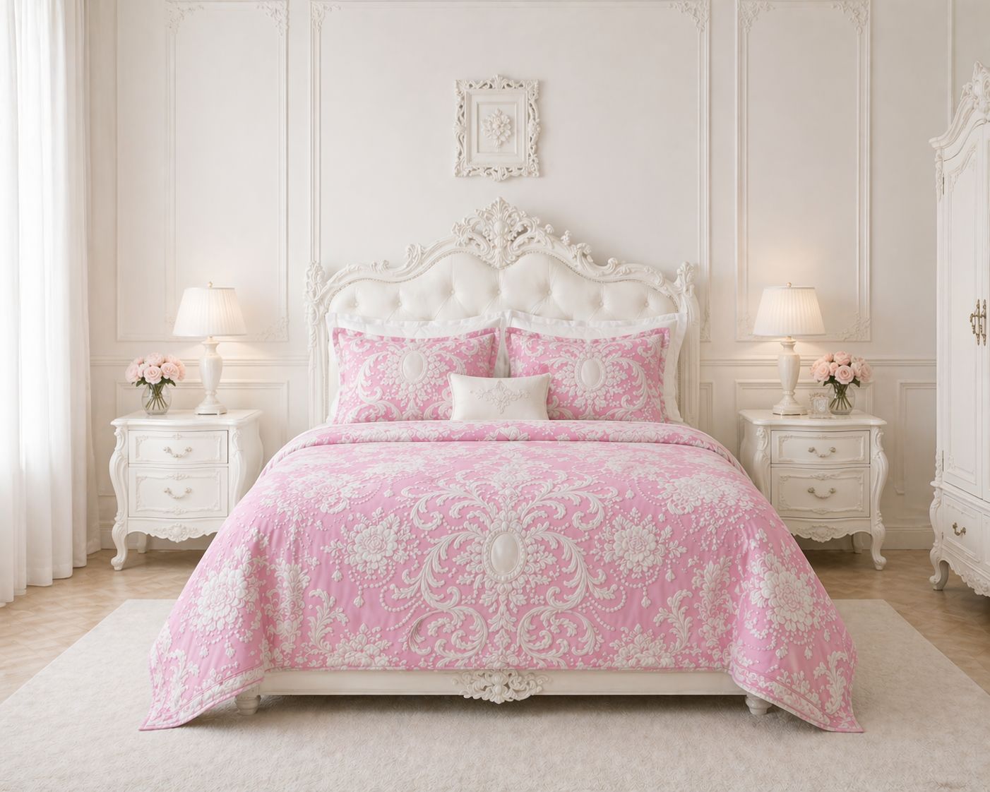 Pink Rococo Cotton Pillow Sham - Decorative Bed Accent
