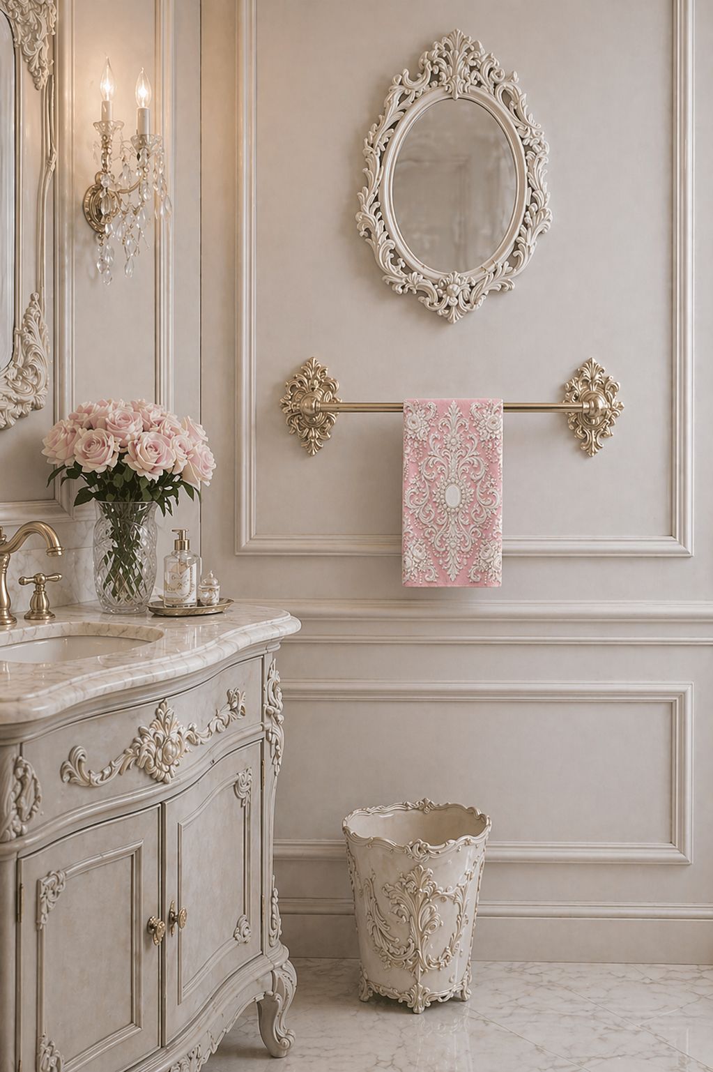 Pink Rococo Hand Towel — Ornate Pearl Rococo Accent