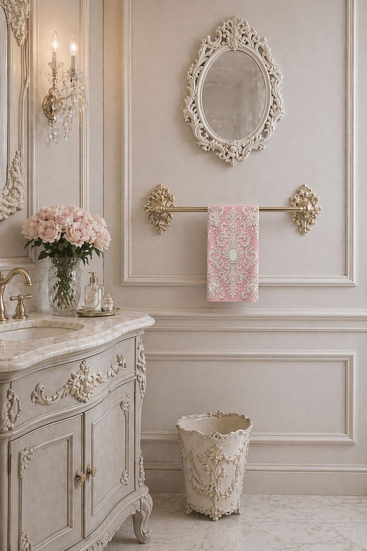 Pink Rococo Hand Towel — Ornate Pearl Rococo Accent