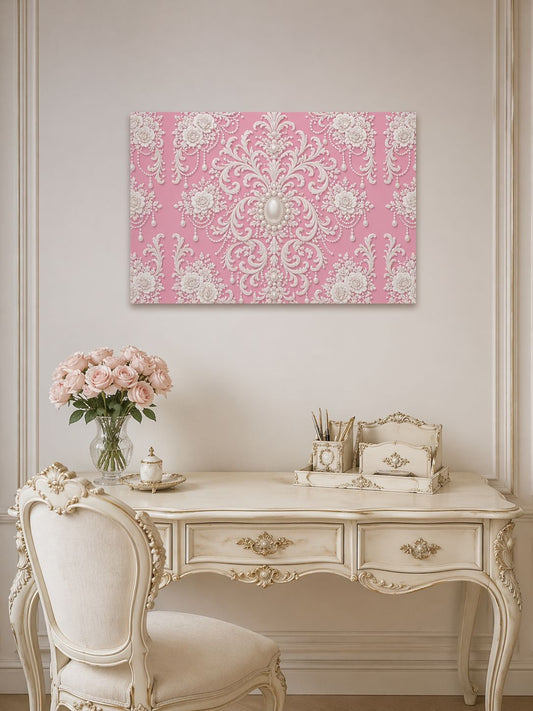 Pink Rococo Pearl Foam Board Wall Art — Elegant Vintage Floral Accent