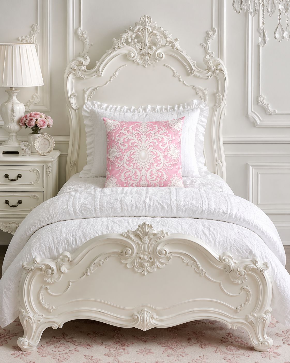 Pink Rococo Velvet Pillow – Elegant Rococo Throw Pillow