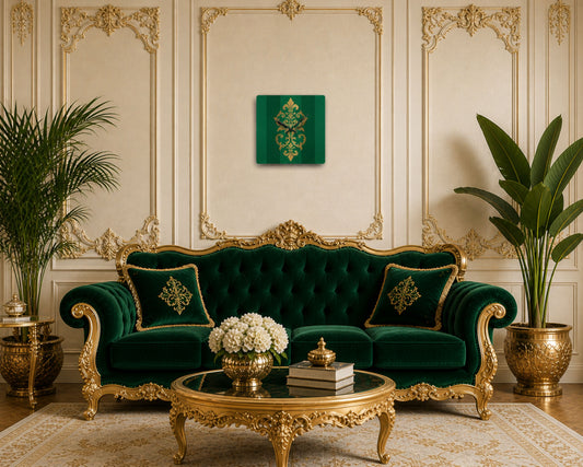 Baroque Green Striped Gold Accent Acrylic Wall Clock — Elegant Home Decor