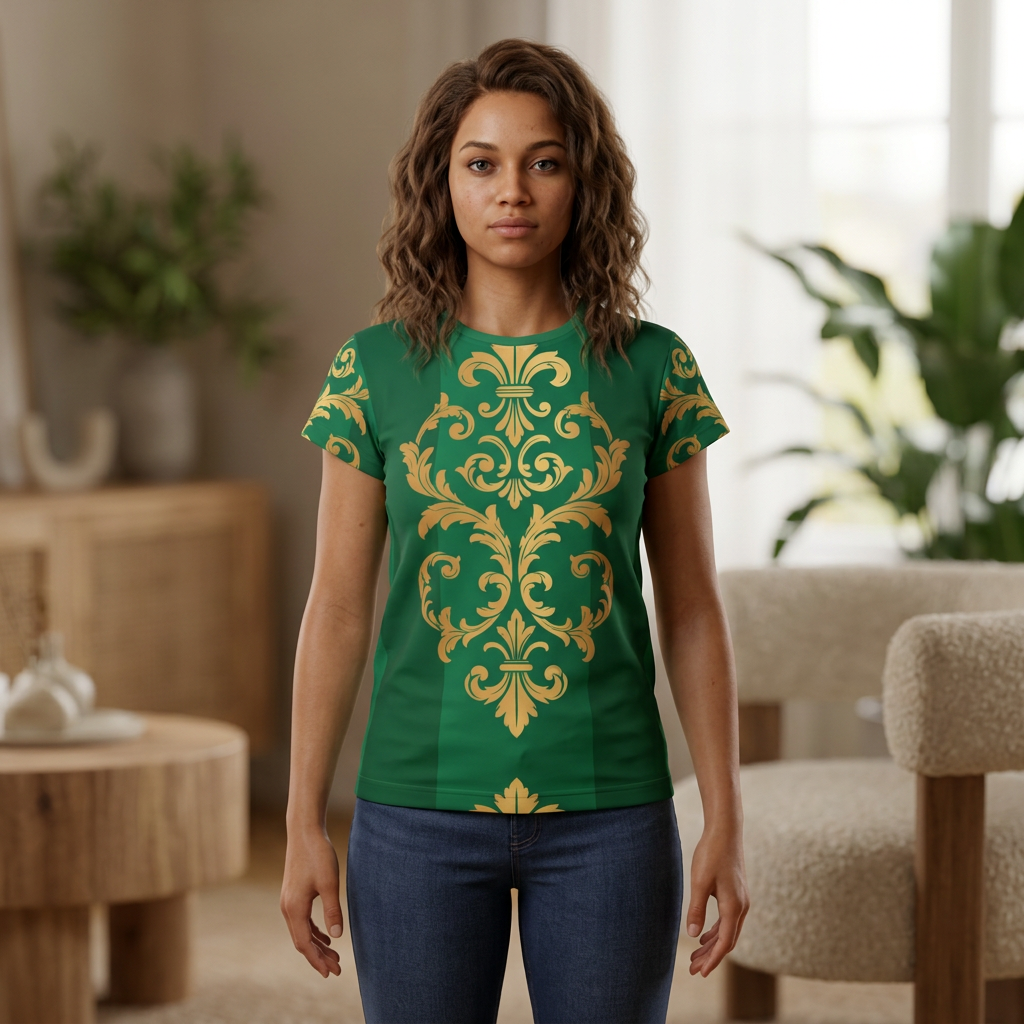 Women's Jersey — Emerald Green Gold Damask All-Over Print