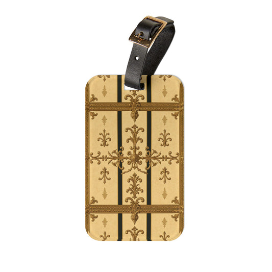 Elegant Vintage Luggage Tag | Travel Accessory, Personalized Tags, Suitcase Identifier, Gift for Travelers - Matte Yellow Striped Antique Rococo