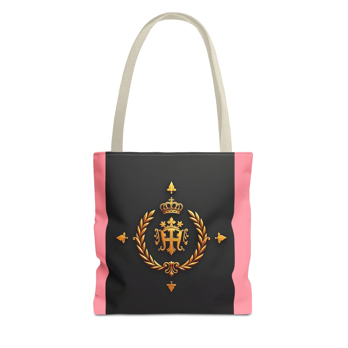 Elegant Monogrammed Tote Bag - Chic Shopper, Eco-Friendly Carryall, Personalized Gift, Stylish Accessory - Pink Striped Gold Crest
