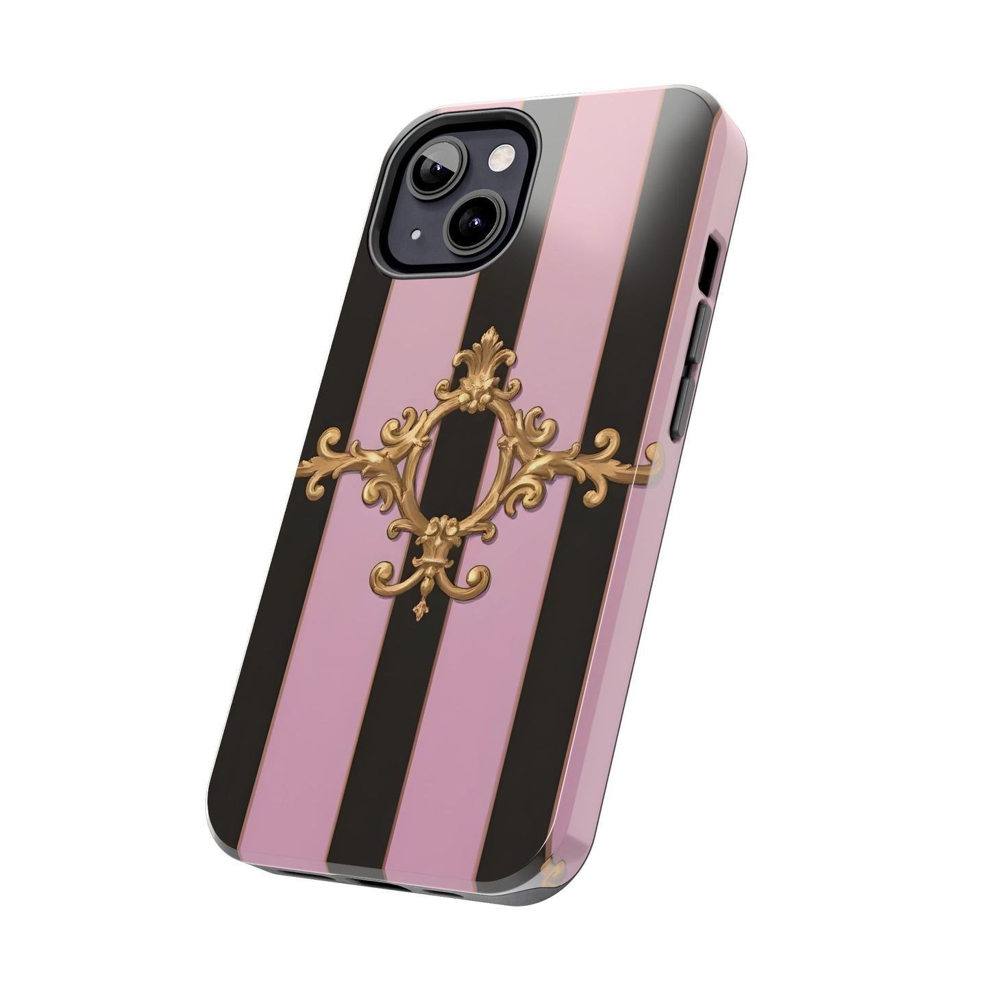 Stylish Tough Phone Case for Elegant Protection, Fashionable Accessories, Smartphone Cover - Matte Lavender & Black Striped Gold Baroque