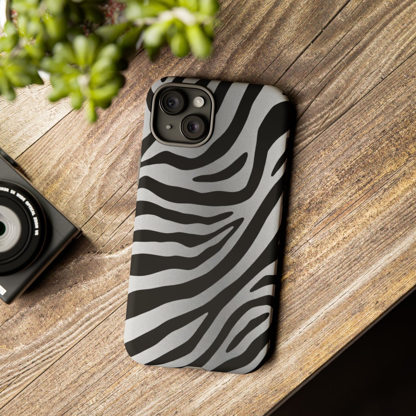 Zebra Print Tough Phone Case - Silver