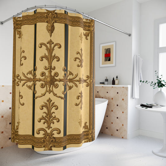 Elegant Vintage Shower Curtains | Luxurious Bathroom Decor, Home Accessories, Gift Ideas for Housewarming - Matte Yellow Striped Antique Rococo