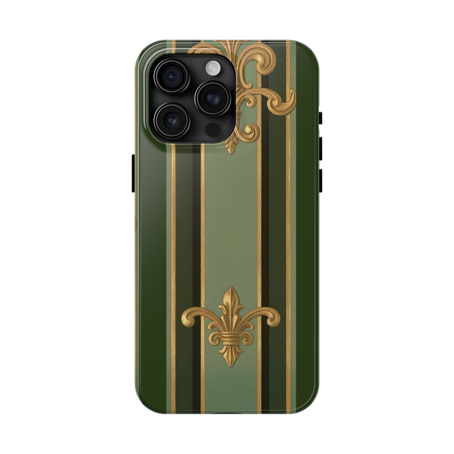 Elegant Tough Phone Cases - Baroque Design, Durable Cell Phone Covers, Unique Gifts for Her, Holiday Gifts - Green Striped Gold Baroque