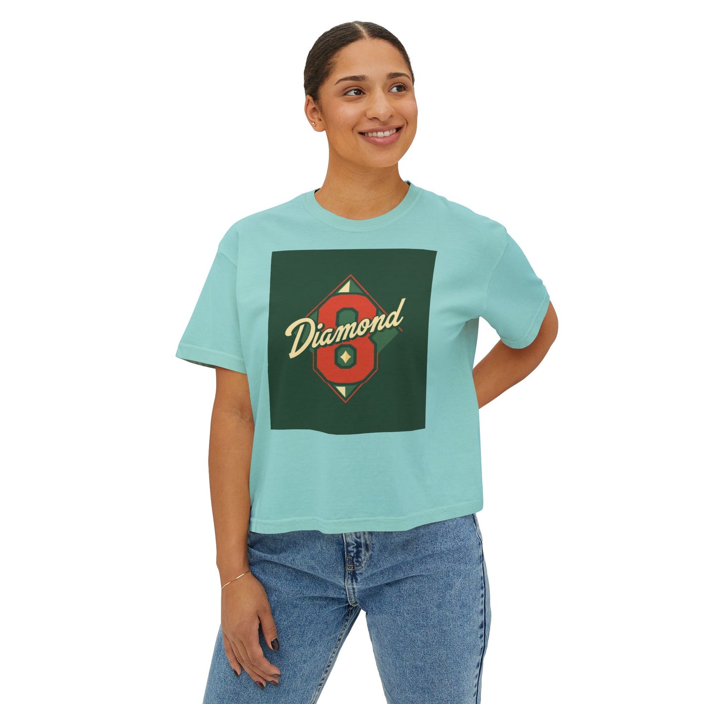 Stylish Women's Boxy Tee with Retro Diamond Design, Casual Fashion Top, Gift for Her, Summer Essential, Vintage Vibe - Diamond 8