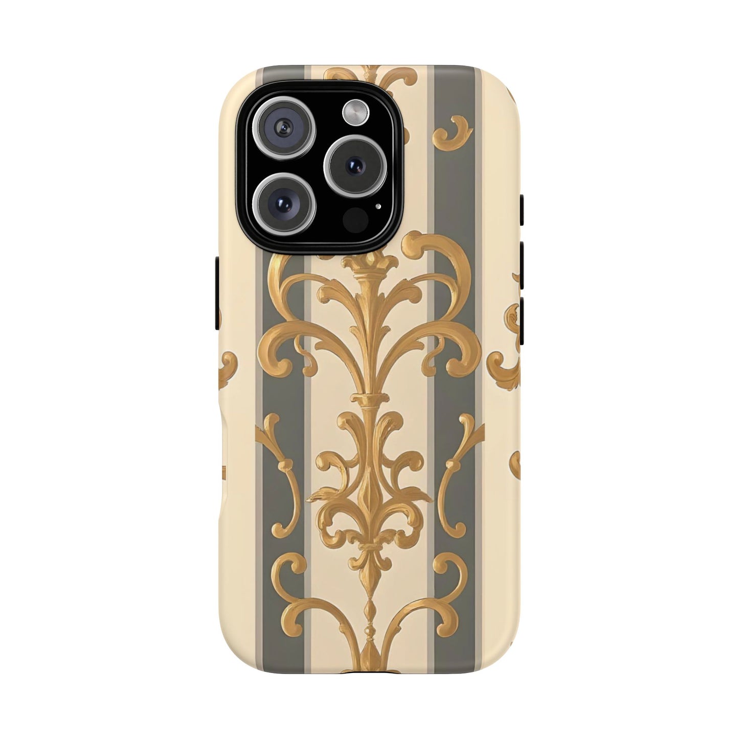 Elegant Floral Motif Phone Case - Tough Cases with Vintage Design - Dusk Olive Striped Gold Damask