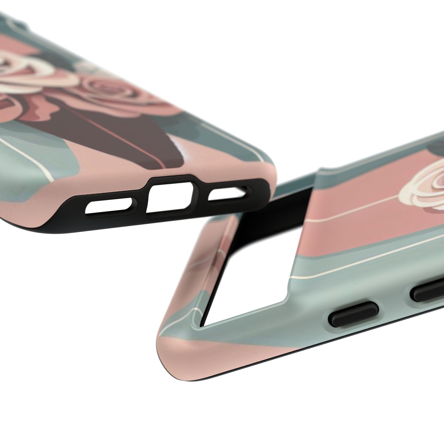 Phone Case - Burgundy, Matte Mauve & Teal Surfboard & Roses Design