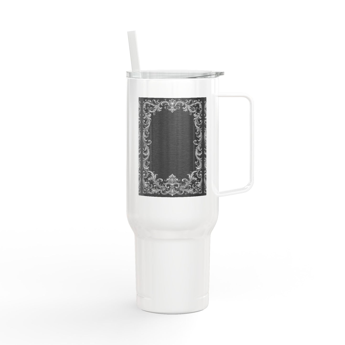 Engraved Baroque 40oz Insulated Tumbler — Vintage Filigree Design with Lid & Straw
