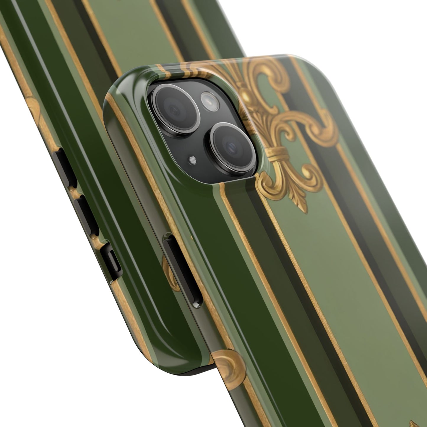 Elegant Tough Phone Cases - Baroque Design, Durable Cell Phone Covers, Unique Gifts for Her, Holiday Gifts - Green Striped Gold Baroque