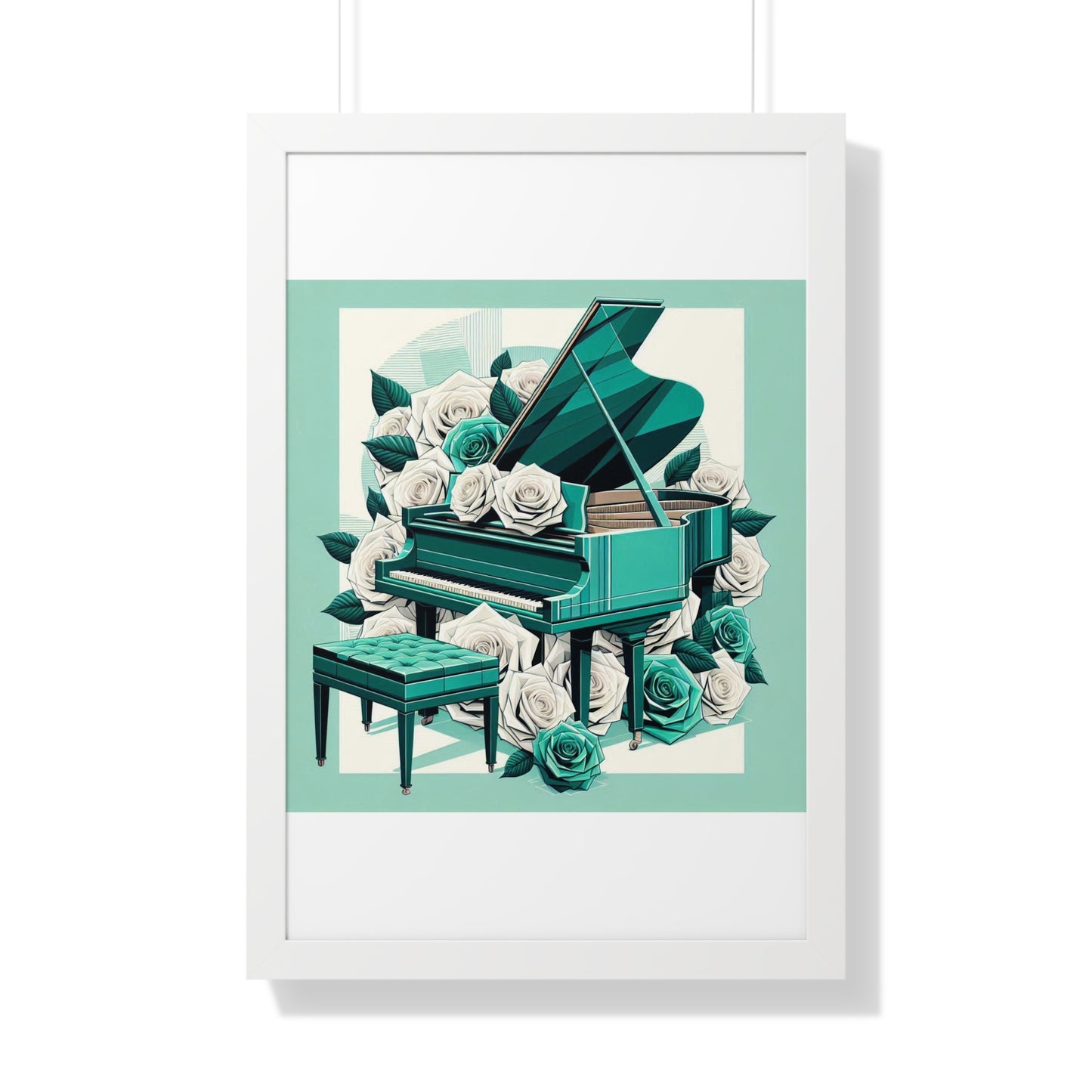 Vertical Poster - Aqua Grand Piano & Roses Wall Art