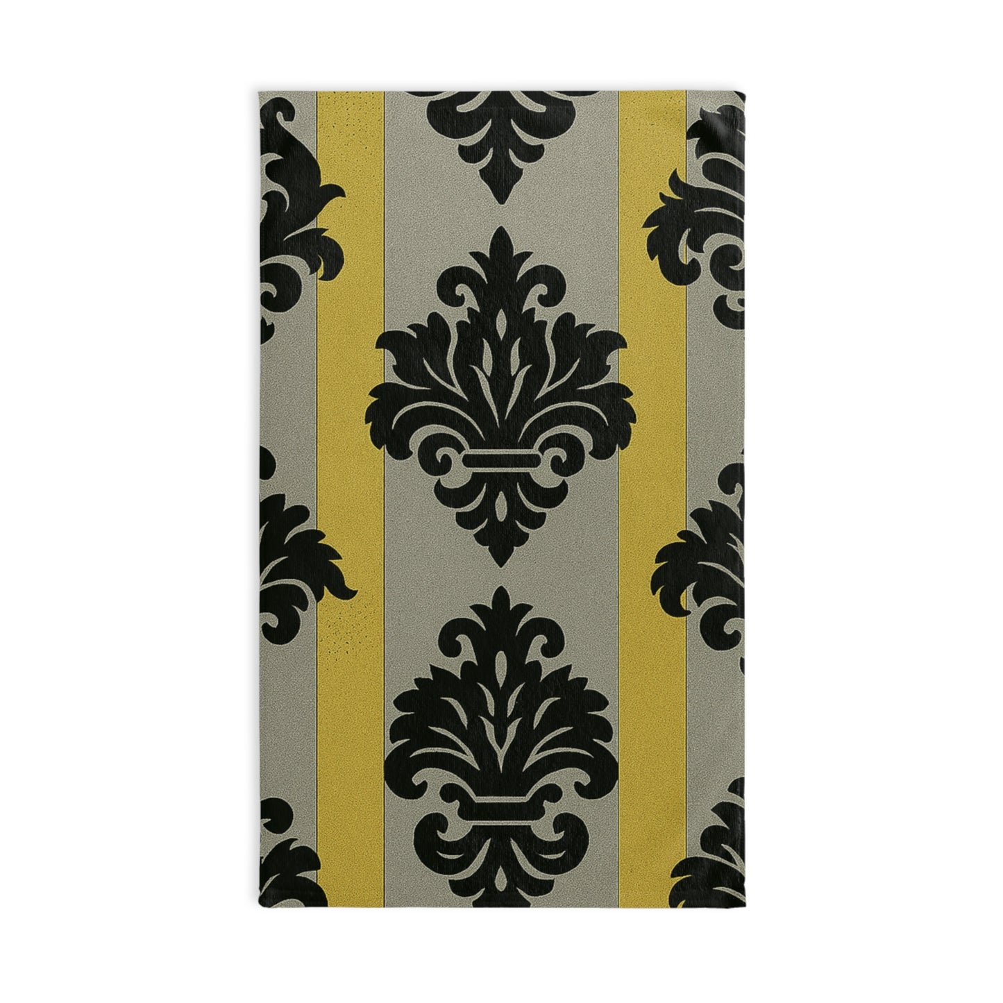 Elegant Baroque Hand Towel, Stylish Bathroom Decor, Kitchen Accessory, Gift for Housewarming, Holiday Parties - Silver & Gold Striped Black Baroque